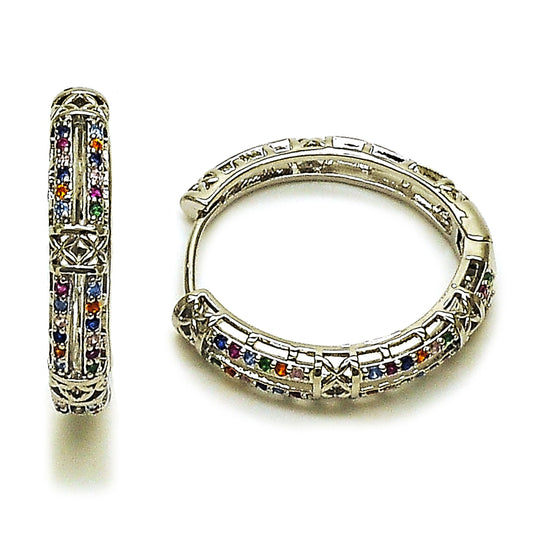 Rhodium Gold Filled Huggie Hoop, with Multicolor Micro Pave, Polished, Rhodium Finish