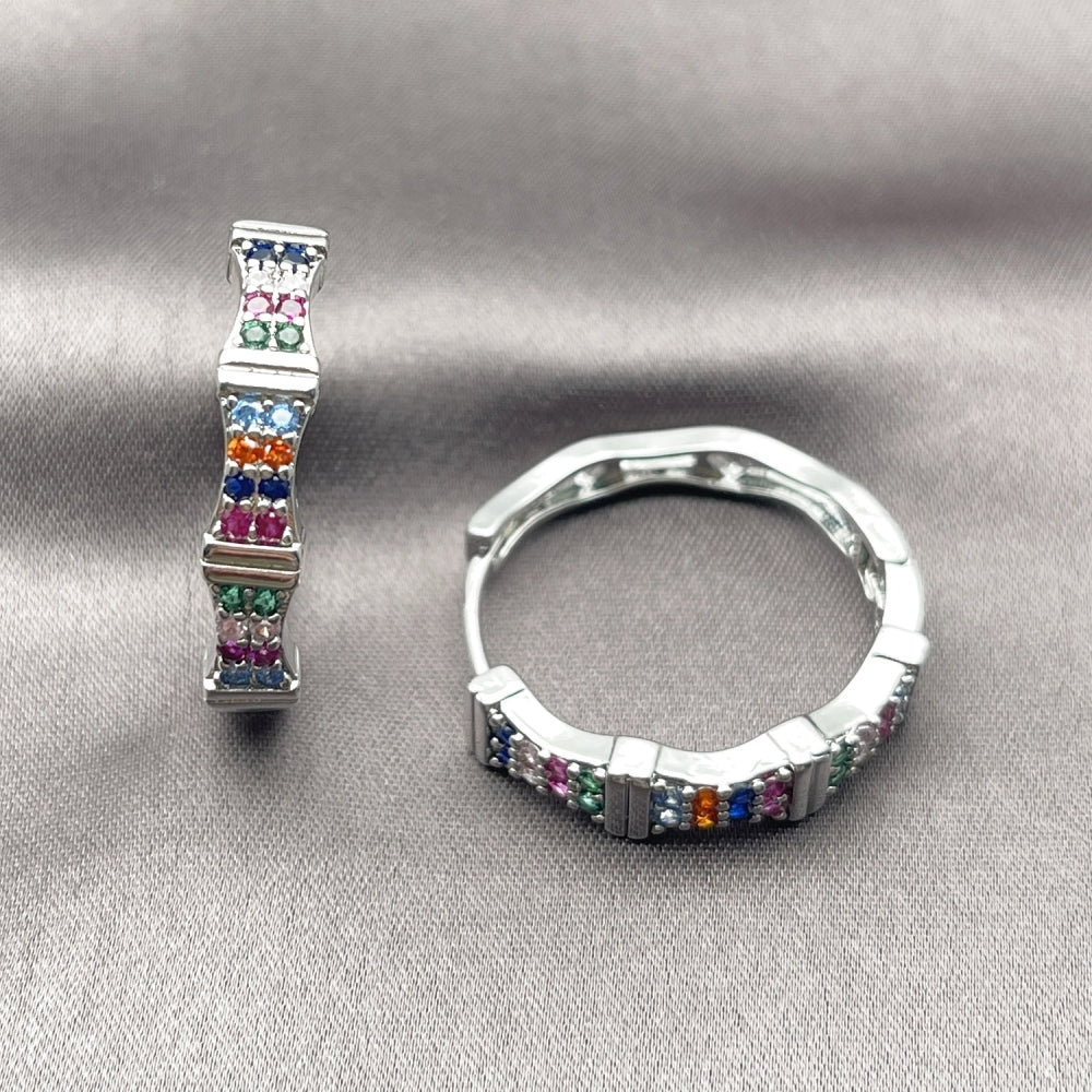 Rhodium Gold Filled Huggie Hoop, with Multicolor Micro Pave, Polished, Rhodium Finish