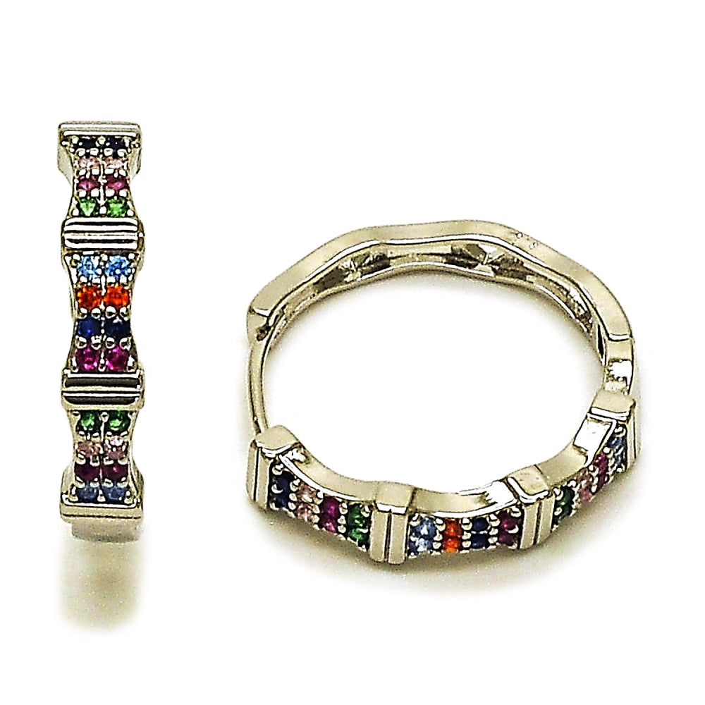 Rhodium Gold Filled Huggie Hoop, with Multicolor Micro Pave, Polished, Rhodium Finish