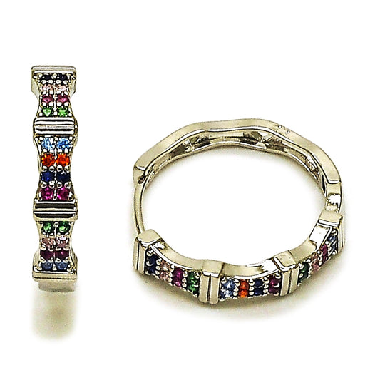 Rhodium Gold Filled Huggie Hoop, with Multicolor Micro Pave, Polished, Rhodium Finish