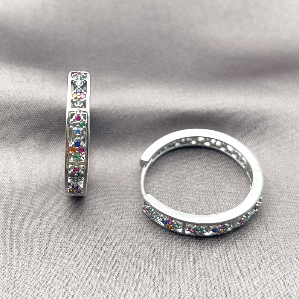Rhodium Gold Filled Huggie Hoop, with Multicolor Micro Pave, Polished, Rhodium Finish