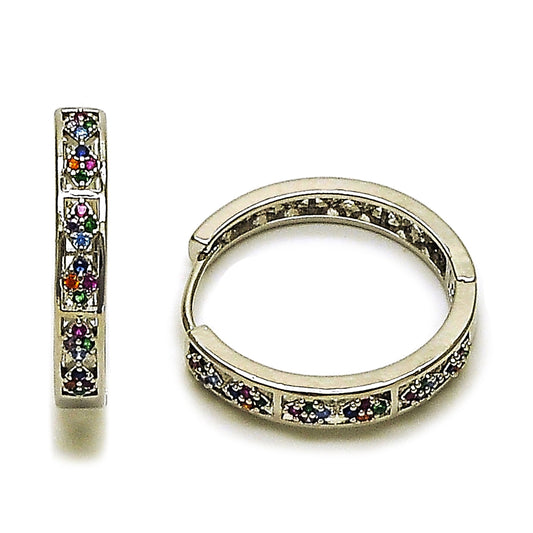 Rhodium Gold Filled Huggie Hoop, with Multicolor Micro Pave, Polished, Rhodium Finish