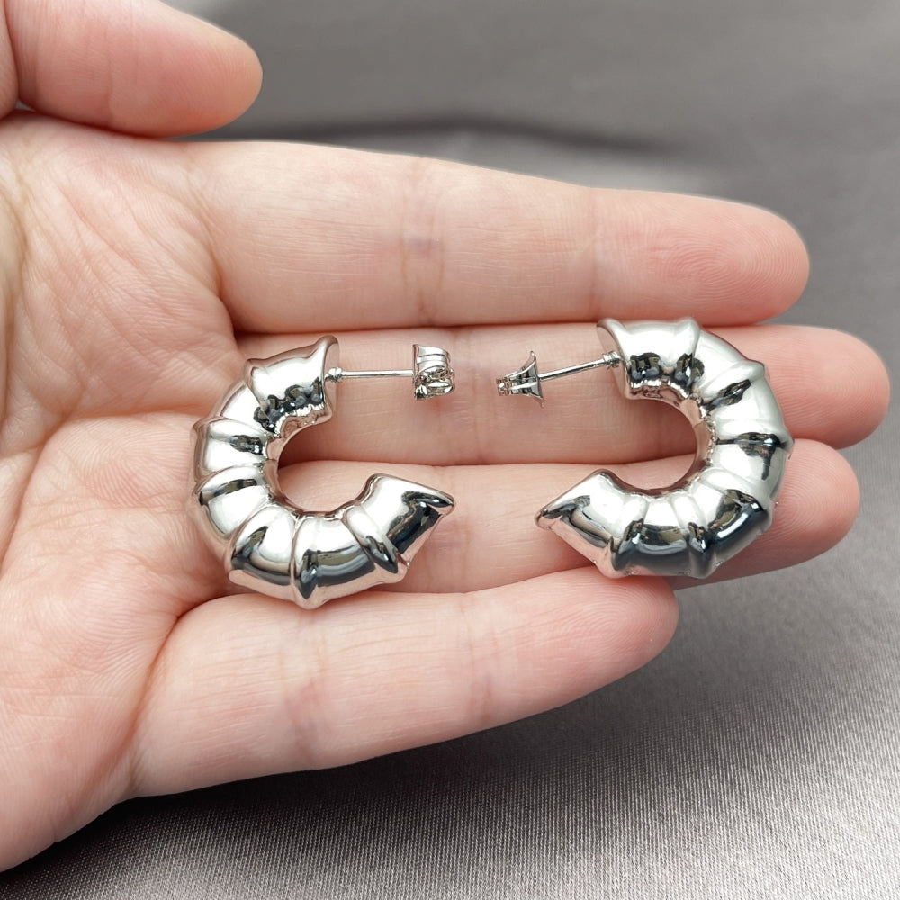 Rhodium Gold Filled Medium Hoop, Hollow Design, Polished, Rhodium Finish