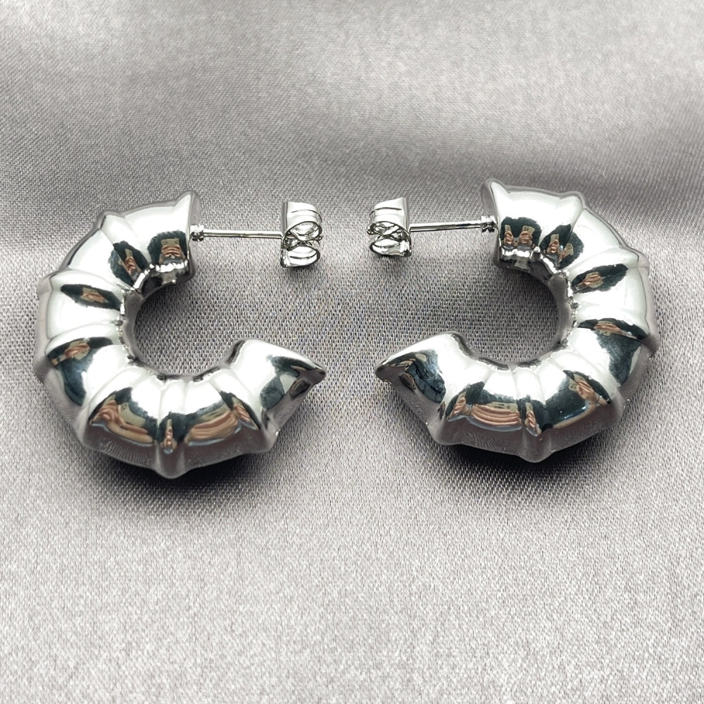 Rhodium Gold Filled Medium Hoop, Hollow Design, Polished, Rhodium Finish