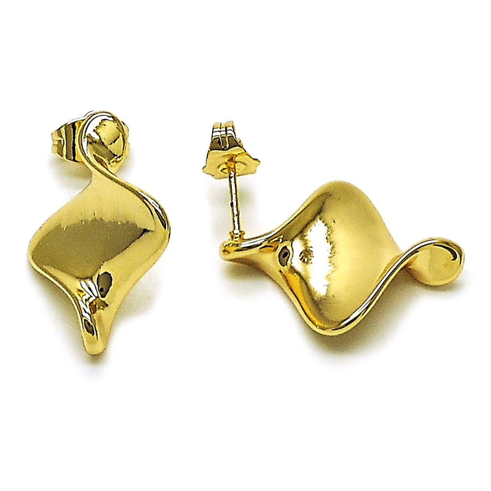 Oro Laminado Stud Earring, Gold Filled Style Twist Design, Polished, Golden Finish