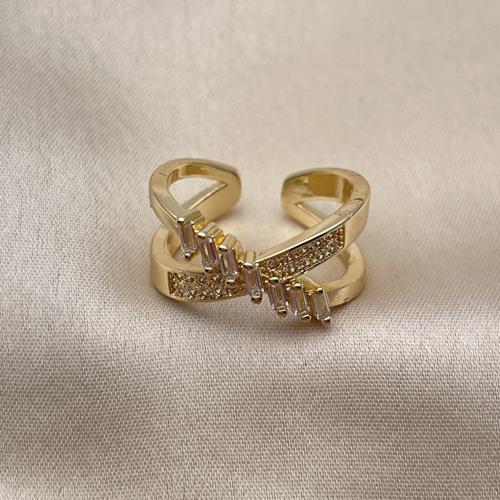 Oro Laminado Multi Stone Ring, Gold Filled Style Baguette Design, with White Cubic Zirconia and White Micro Pave, Polished, Golden Finish