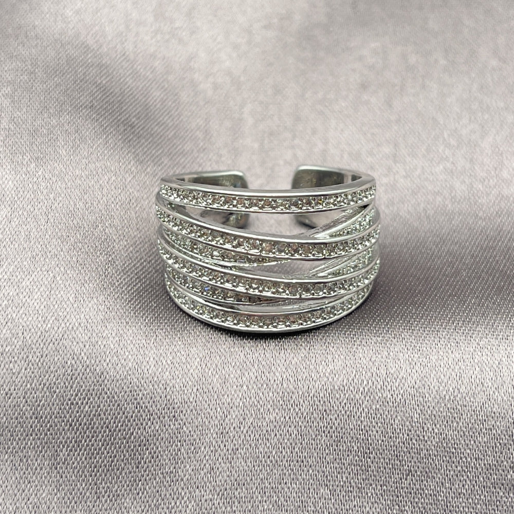 Rhodium Gold Filled Multi Stone Ring, Twist Design, with White Micro Pave, Polished, Rhodium Finish