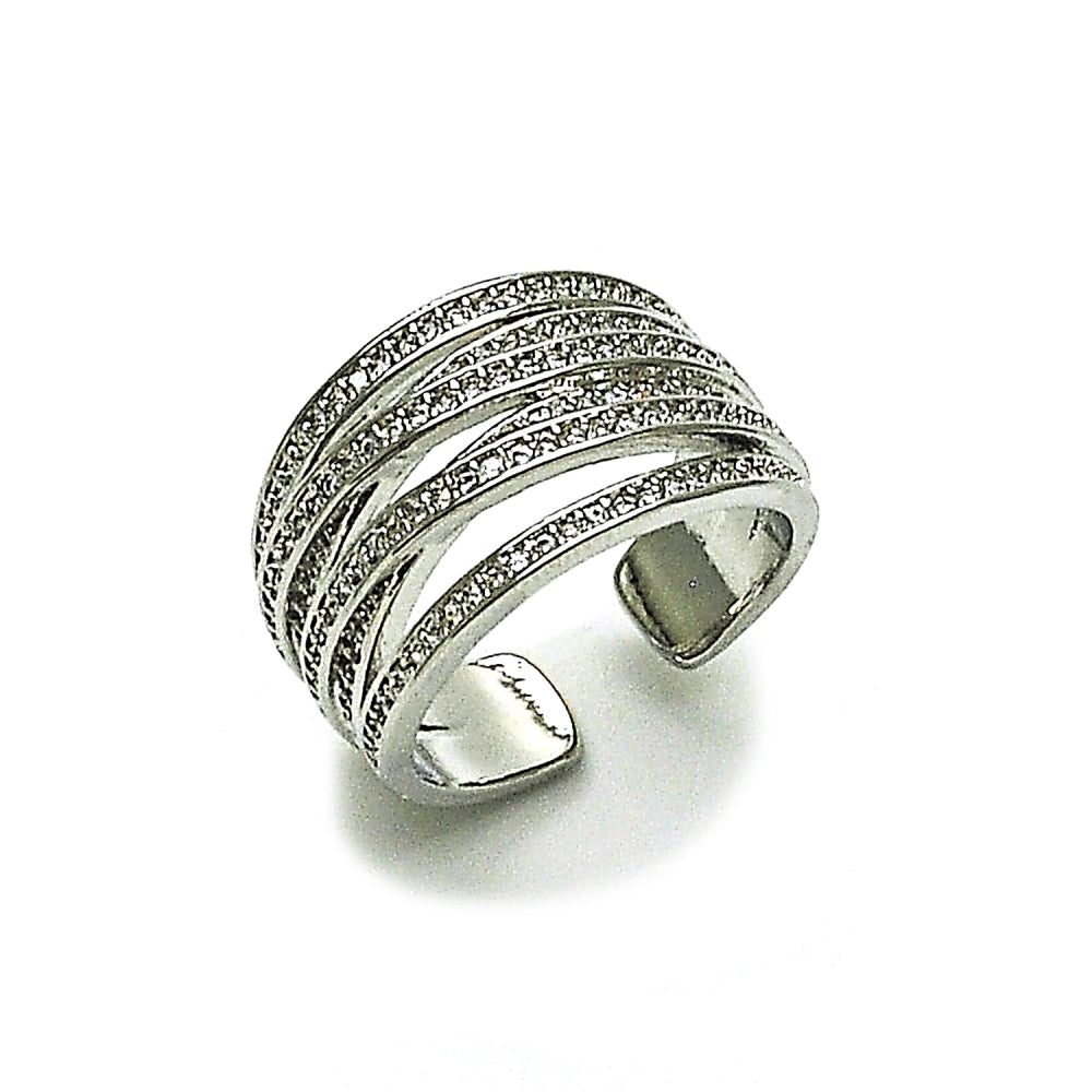 Rhodium Gold Filled Multi Stone Ring, Twist Design, with White Micro Pave, Polished, Rhodium Finish