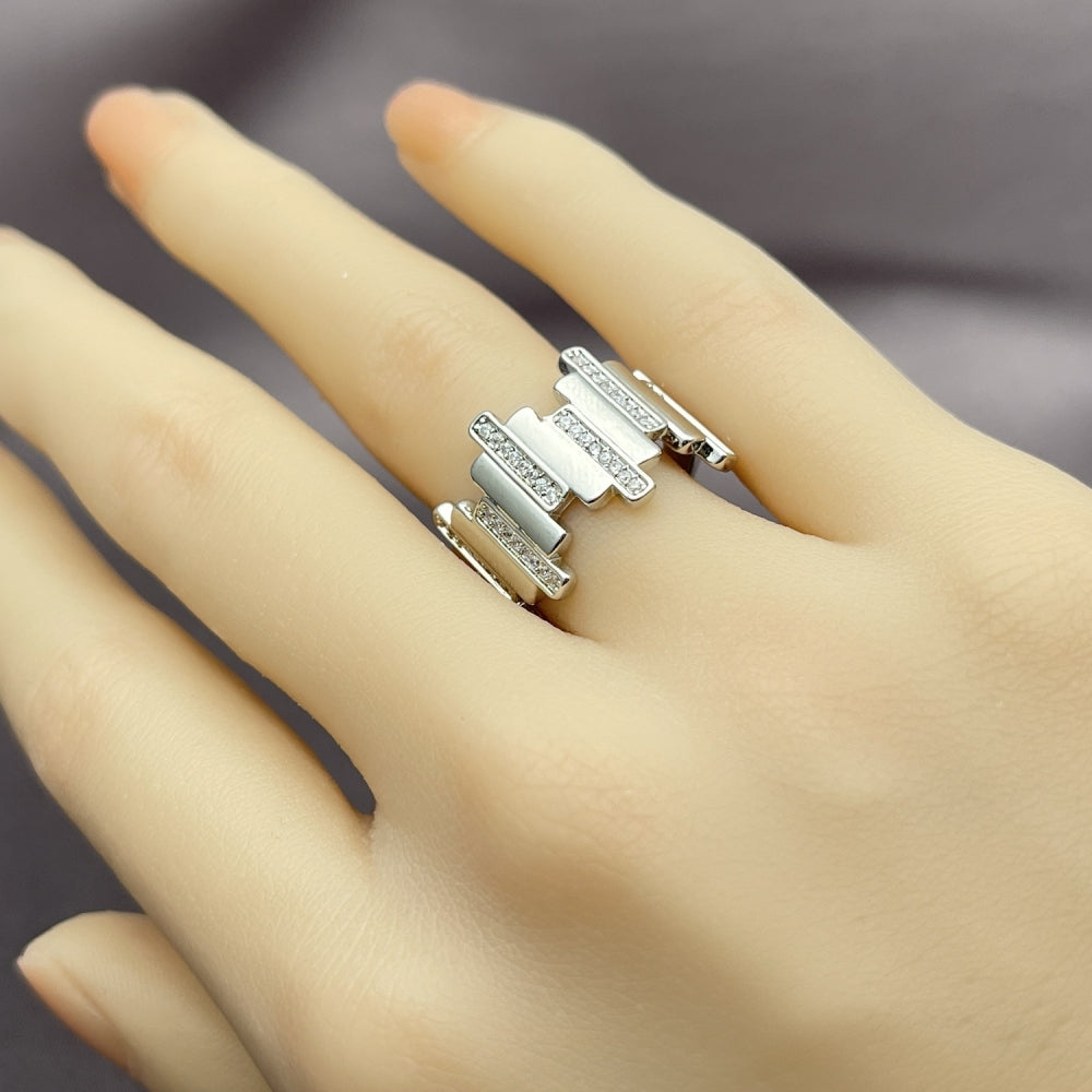 Rhodium Gold Filled Multi Stone Ring, with White Micro Pave, Polished, Rhodium Finish