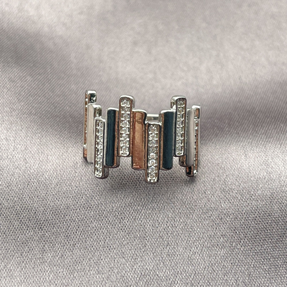 Rhodium Gold Filled Multi Stone Ring, with White Micro Pave, Polished, Rhodium Finish