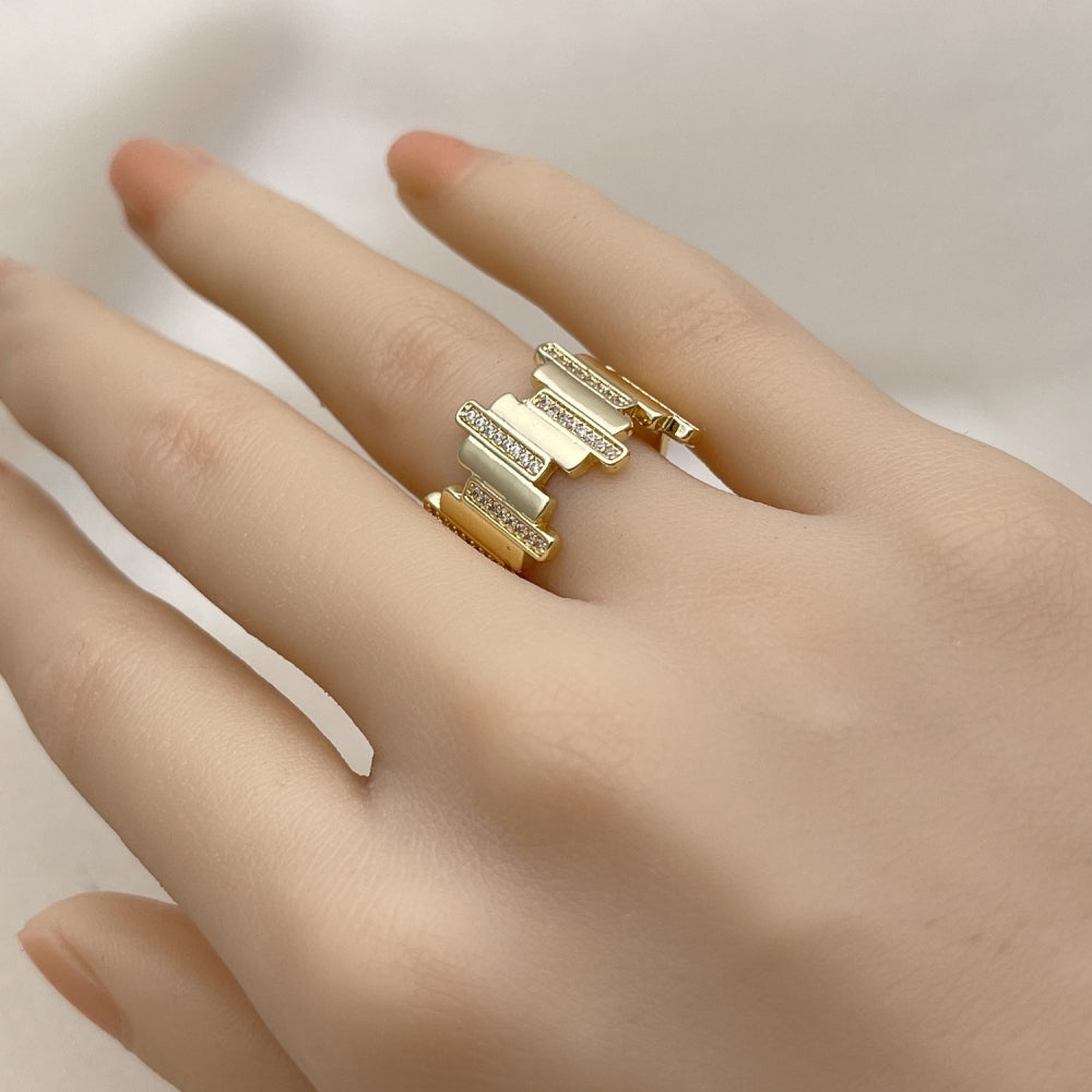 Oro Laminado Multi Stone Ring, Gold Filled Style with White Micro Pave, Polished, Golden Finish