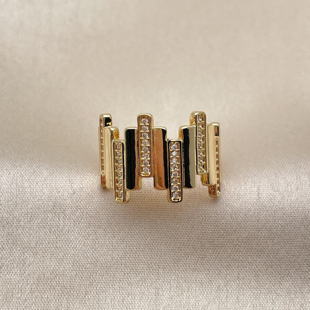 Oro Laminado Multi Stone Ring, Gold Filled Style with White Micro Pave, Polished, Golden Finish