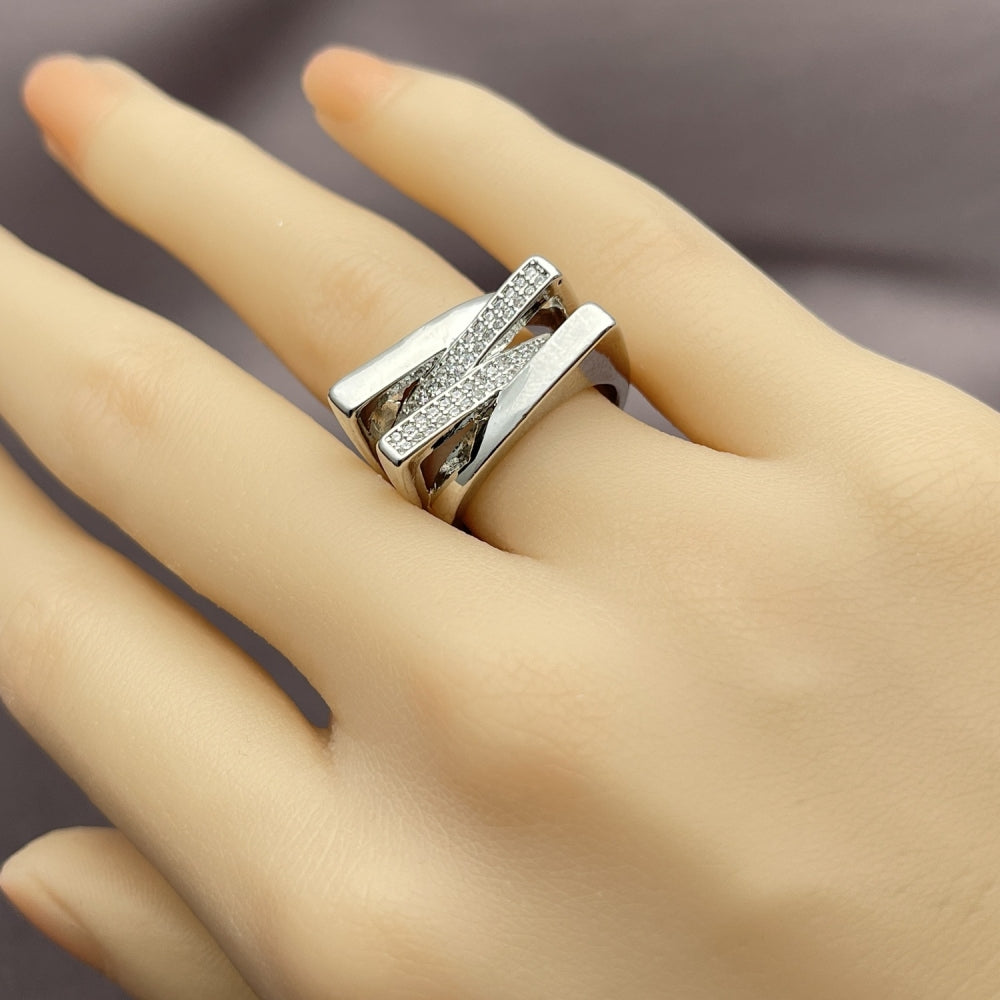Rhodium Gold Filled Multi Stone Ring, with White Micro Pave, Polished, Rhodium Finish