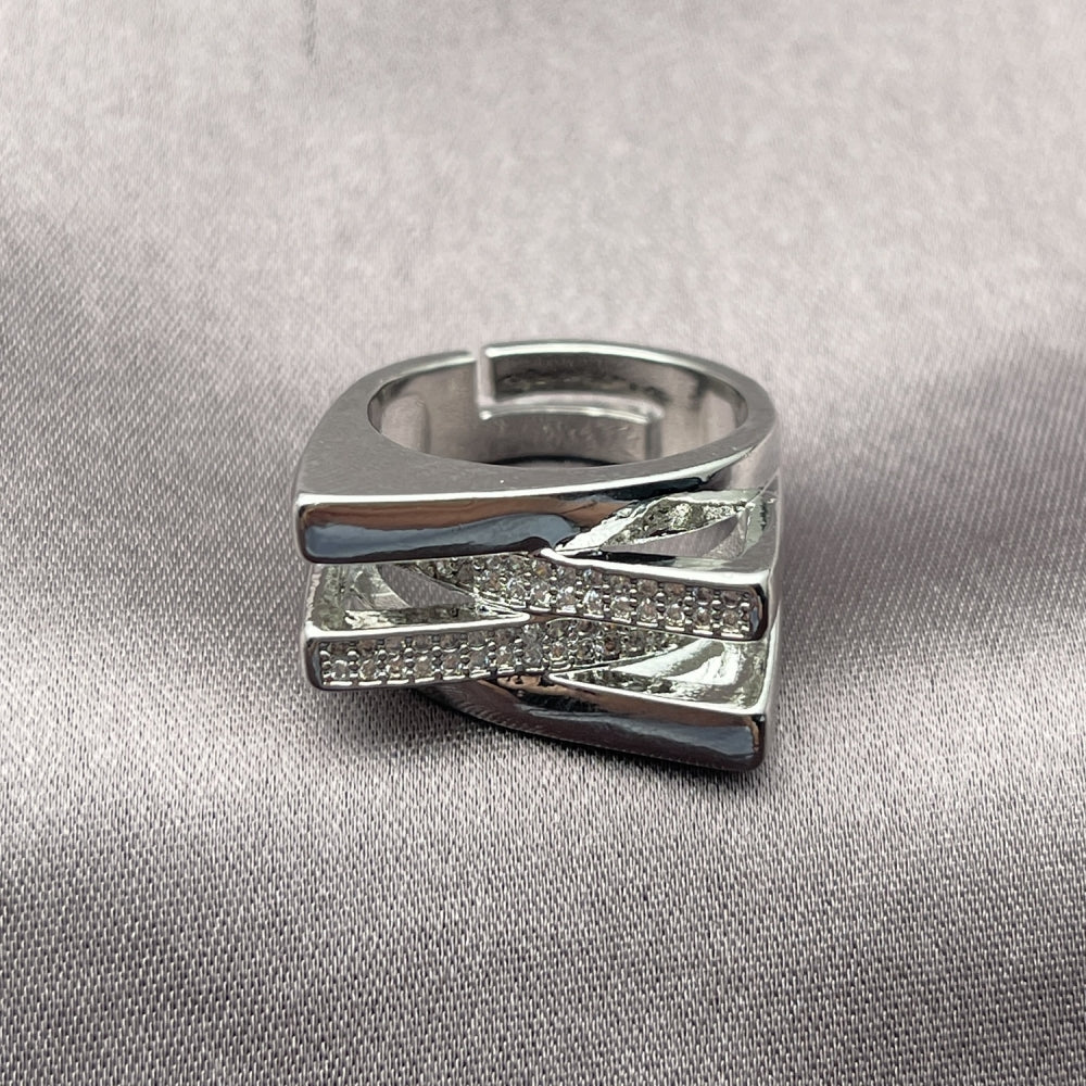 Rhodium Gold Filled Multi Stone Ring, with White Micro Pave, Polished, Rhodium Finish