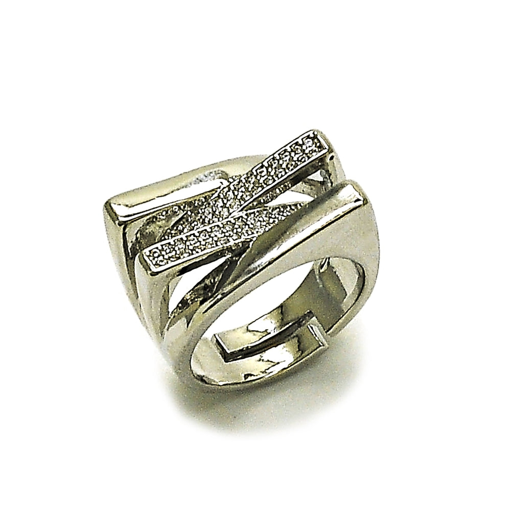 Rhodium Gold Filled Multi Stone Ring, with White Micro Pave, Polished, Rhodium Finish