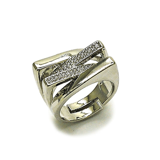 Rhodium Gold Filled Multi Stone Ring, with White Micro Pave, Polished, Rhodium Finish