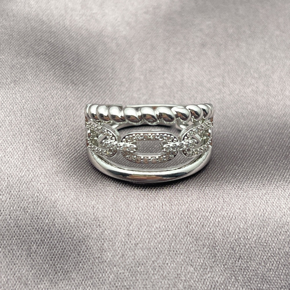 Rhodium Gold Filled Multi Stone Ring, Paperclip and Twist Design, with White Micro Pave, Polished, Rhodium Finish