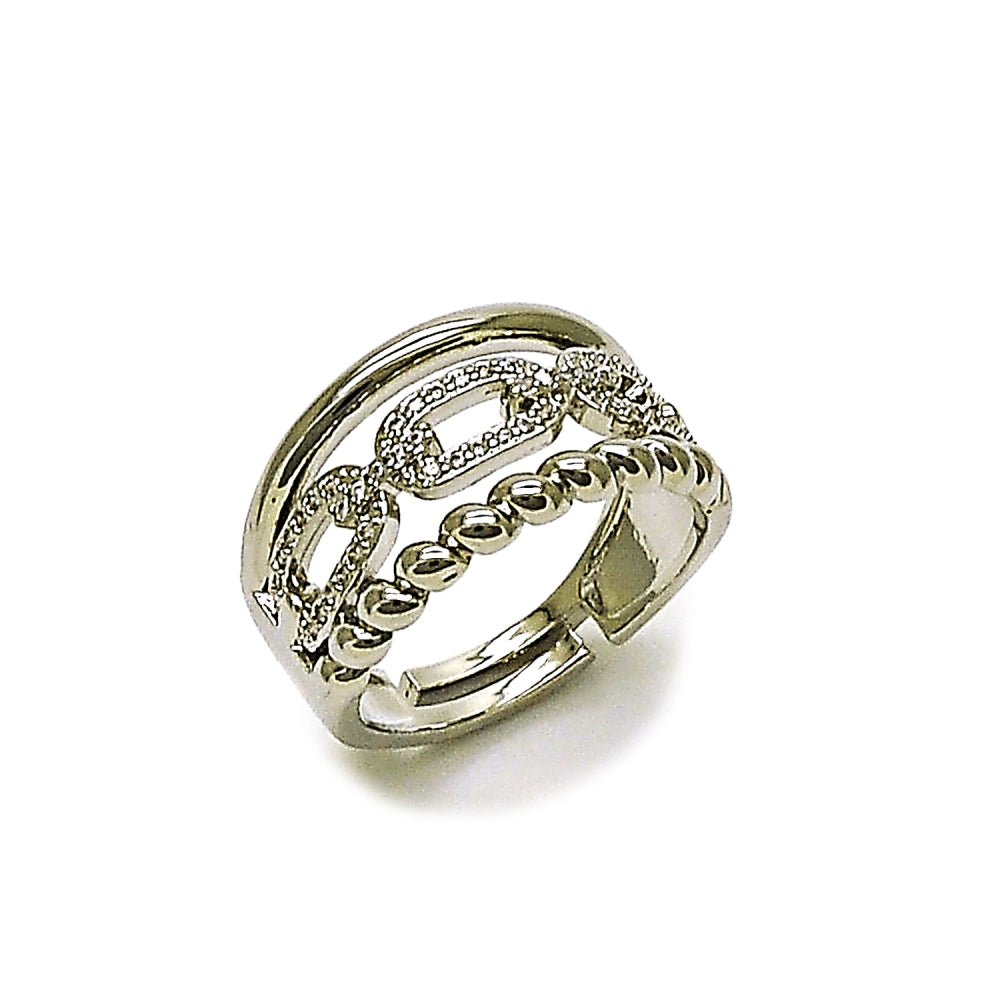 Rhodium Gold Filled Multi Stone Ring, Paperclip and Twist Design, with White Micro Pave, Polished, Rhodium Finish