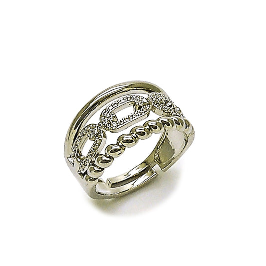 Rhodium Gold Filled Multi Stone Ring, Paperclip and Twist Design, with White Micro Pave, Polished, Rhodium Finish