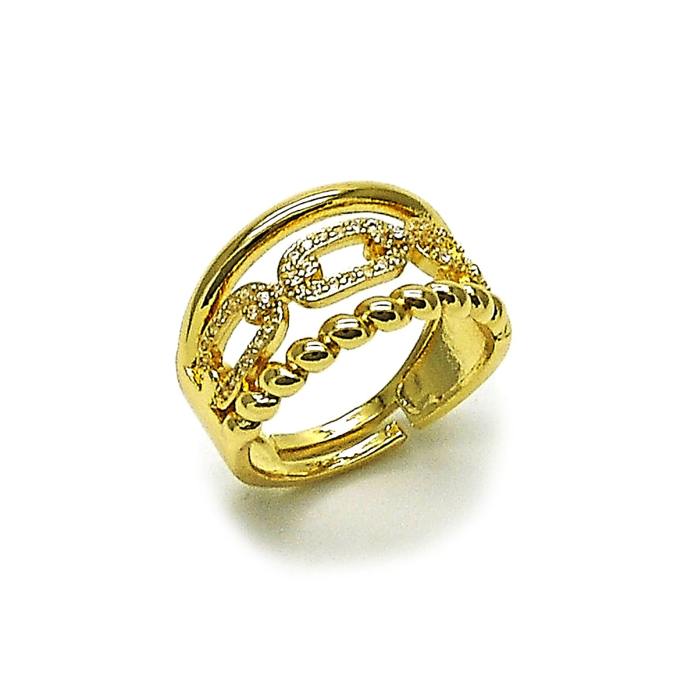 Oro Laminado Multi Stone Ring, Gold Filled Style Paperclip and Twist Design, with White Micro Pave, Polished, Golden Finish
