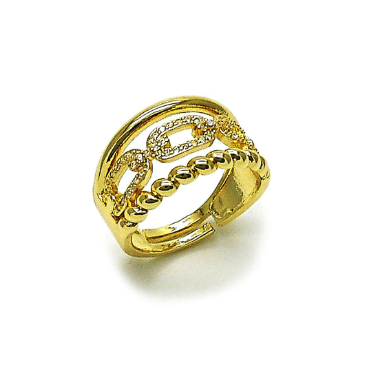 Oro Laminado Multi Stone Ring, Gold Filled Style Paperclip and Twist Design, with White Micro Pave, Polished, Golden Finish