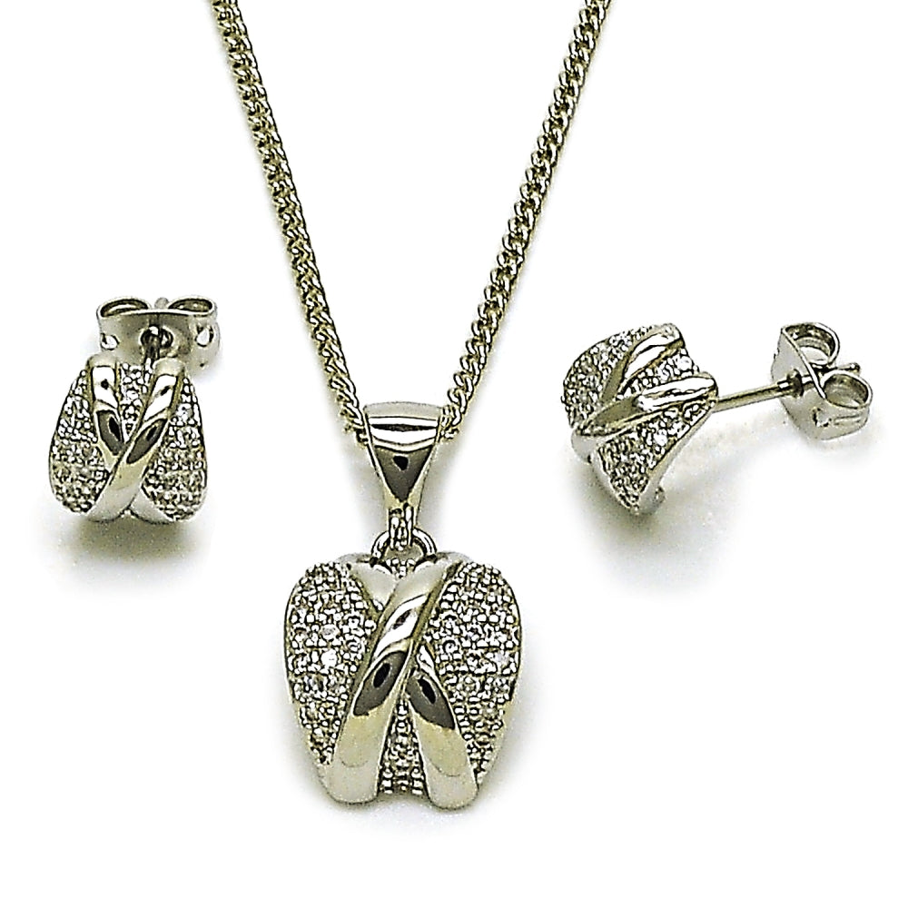 Rhodium Gold Filled Earring and Pendant Adult Set, with White Micro Pave and White Cubic Zirconia, Polished, Rhodium Finish