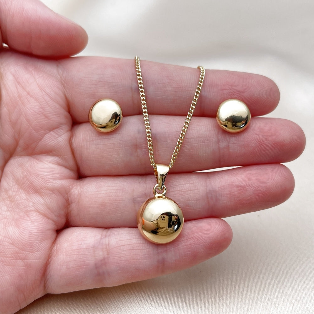Oro Laminado Earring and Pendant Adult Set, Gold Filled Style Ball and Hollow Design, Polished, Golden Finish