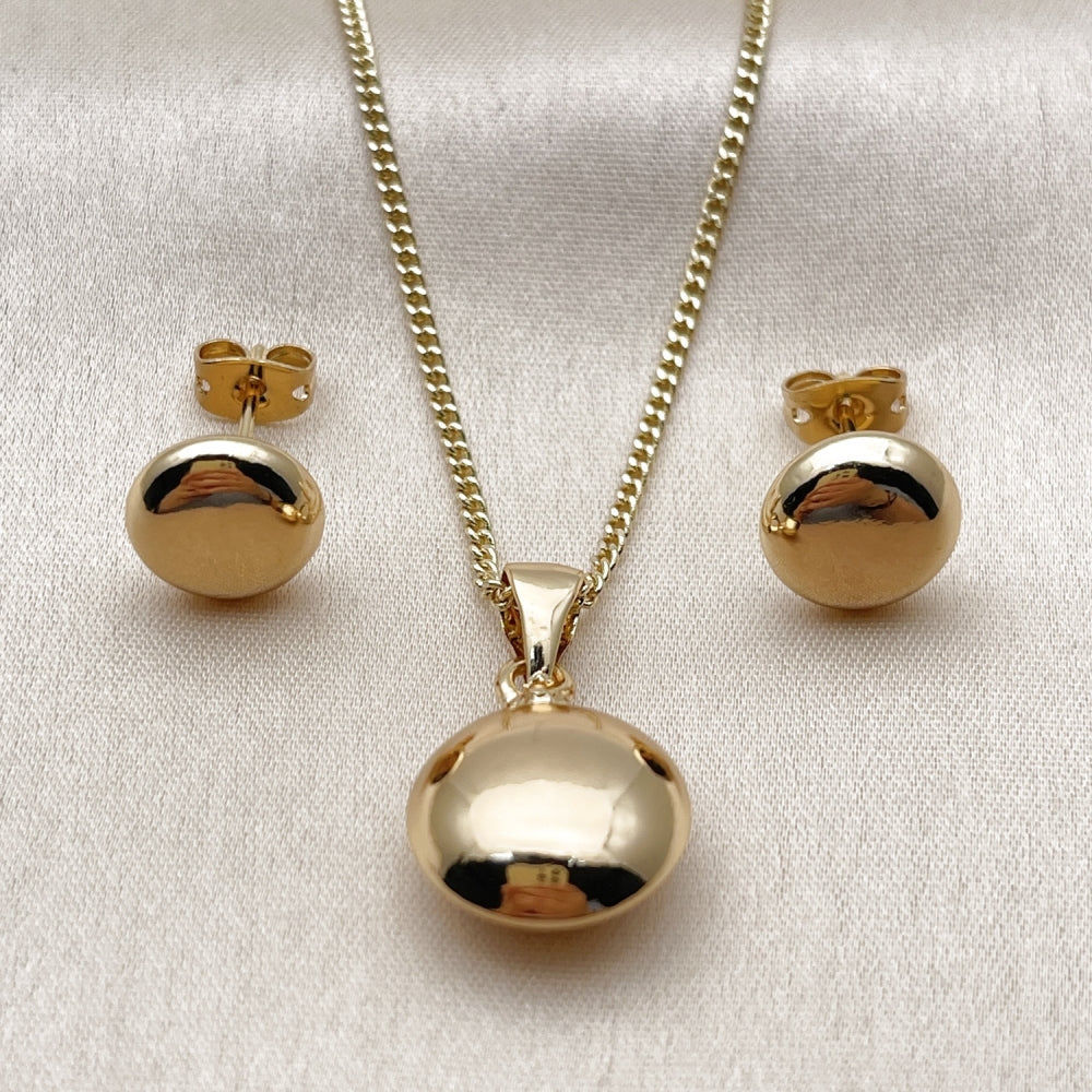 Oro Laminado Earring and Pendant Adult Set, Gold Filled Style Ball and Hollow Design, Polished, Golden Finish