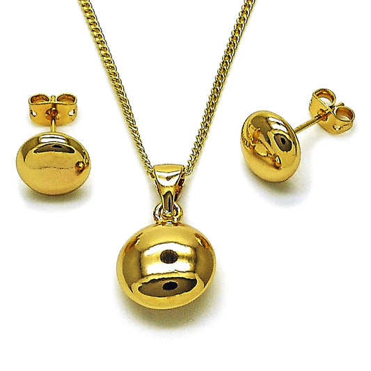 Oro Laminado Earring and Pendant Adult Set, Gold Filled Style Ball and Hollow Design, Polished, Golden Finish