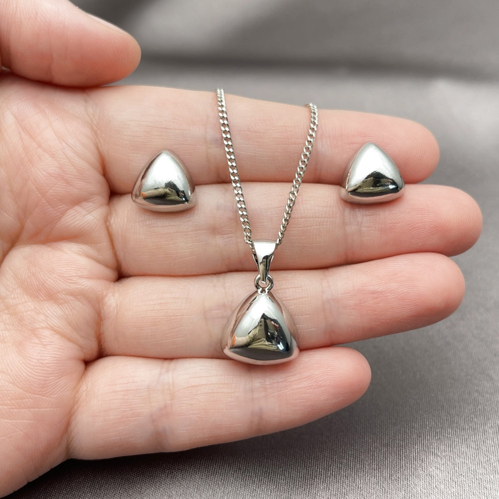 Rhodium Gold Filled Earring and Pendant Adult Set, Polished, Rhodium Finish