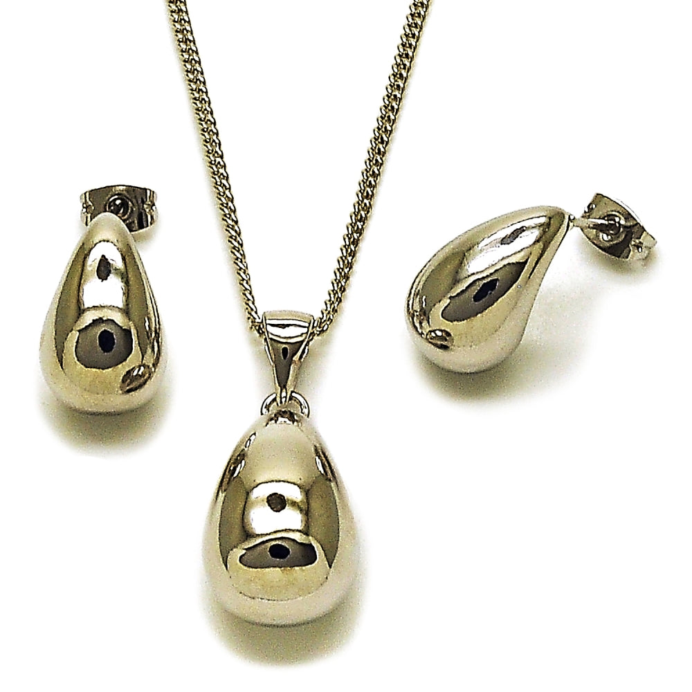 Rhodium Gold Filled Earring and Pendant Adult Set, Teardrop Design, Polished, Rhodium Finish