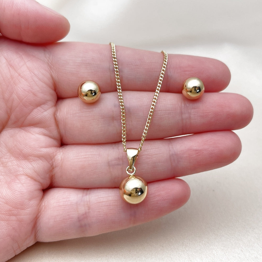 Oro Laminado Earring and Pendant Adult Set, Gold Filled Style Ball and Hollow Design, Polished, Golden Finish