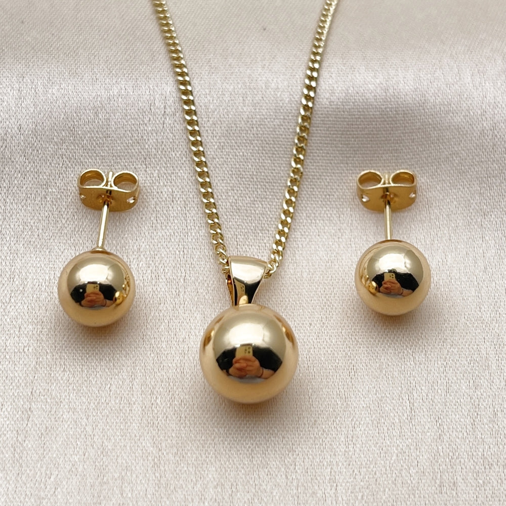 Oro Laminado Earring and Pendant Adult Set, Gold Filled Style Ball and Hollow Design, Polished, Golden Finish