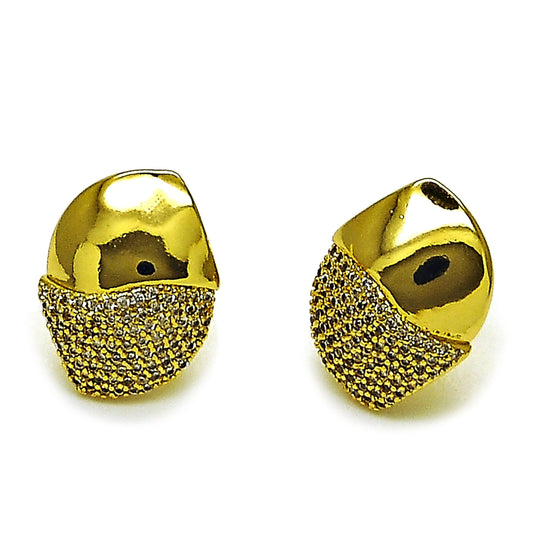 Oro Laminado Stud Earring, Gold Filled Style with White Micro Pave, Polished, Golden Finish