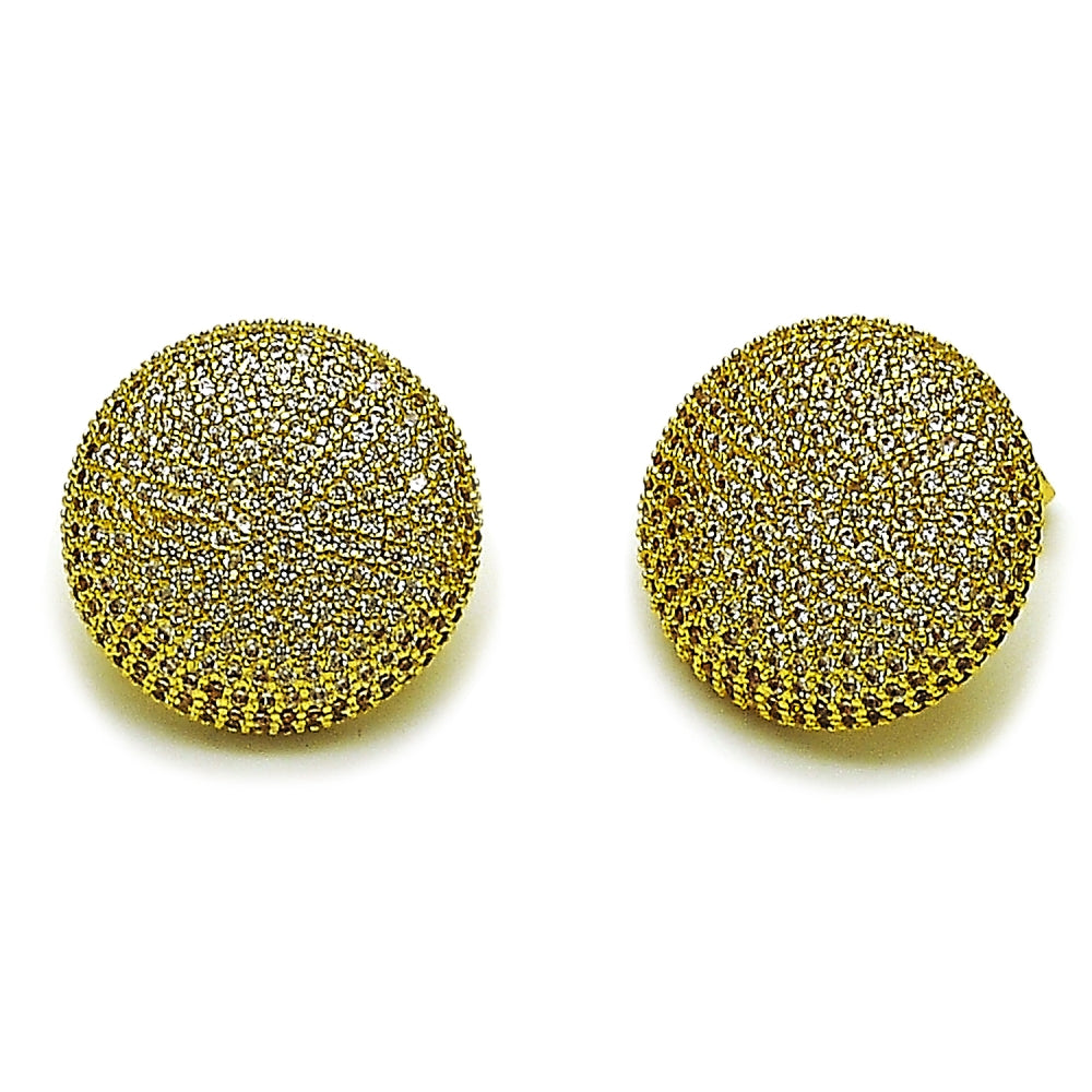 Oro Laminado Stud Earring, Gold Filled Style with White Micro Pave, Polished, Golden Finish