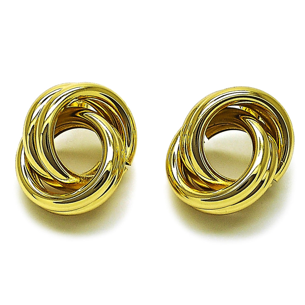 Oro Laminado Stud Earring, Gold Filled Style Hollow Design, Polished, Golden Finish
