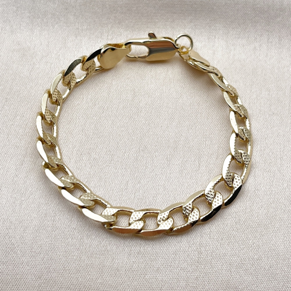 Oro Laminado Basic Bracelet, Gold Filled Style Curb Design, Diamond Cutting Finish, Golden Finish