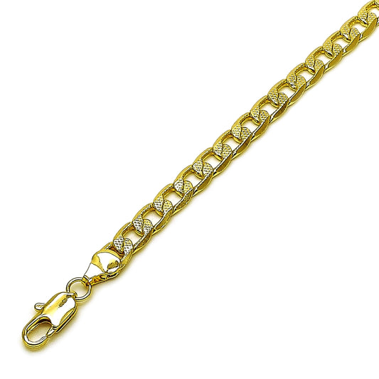 Oro Laminado Basic Bracelet, Gold Filled Style Curb Design, Diamond Cutting Finish, Golden Finish