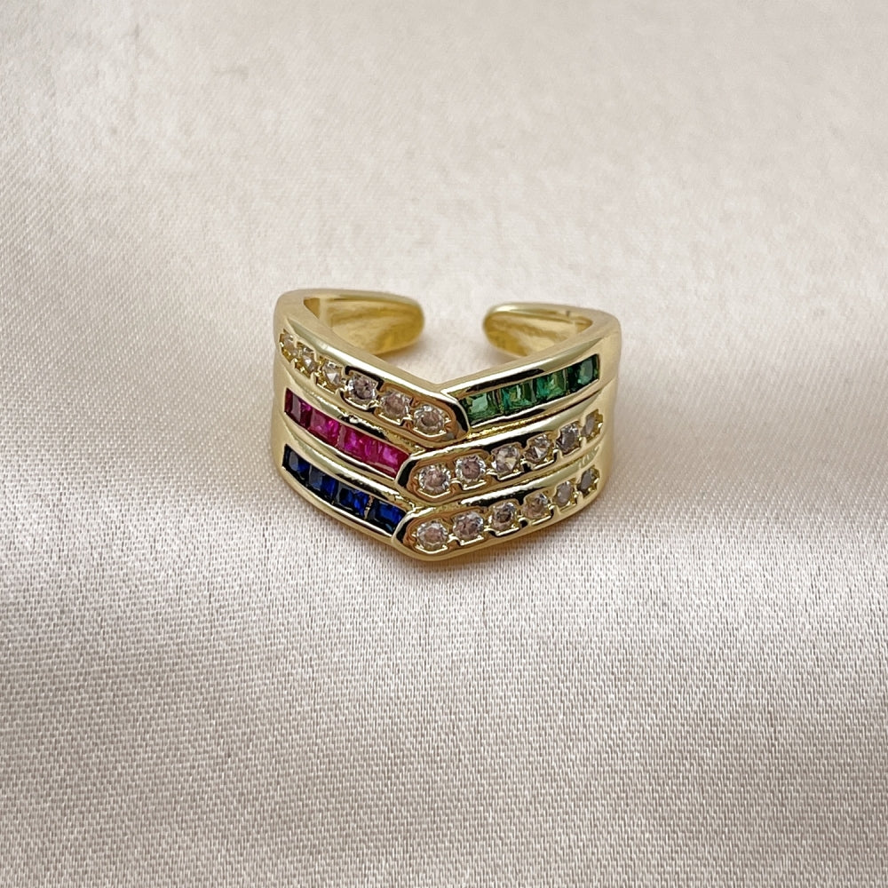 Oro Laminado Multi Stone Ring, Gold Filled Style with Multicolor and White Cubic Zirconia, Polished, Golden Finish