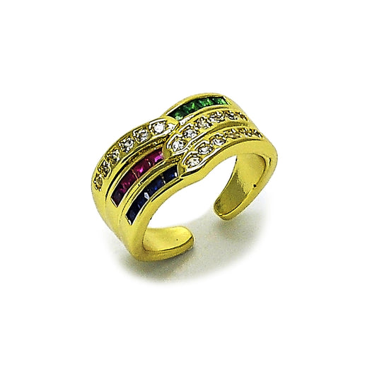 Oro Laminado Multi Stone Ring, Gold Filled Style with Multicolor and White Cubic Zirconia, Polished, Golden Finish