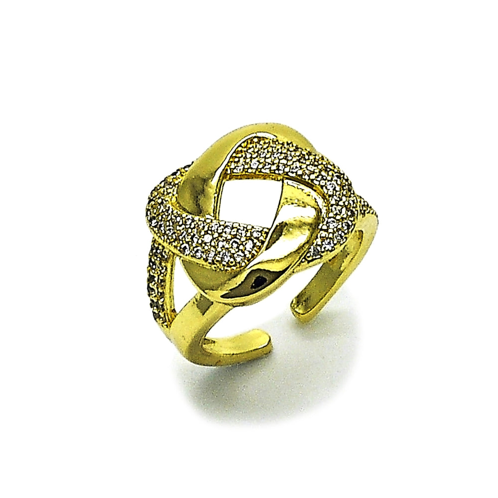 Oro Laminado Multi Stone Ring, Gold Filled Style Love Knot Design, with White Micro Pave, Polished, Golden Finish