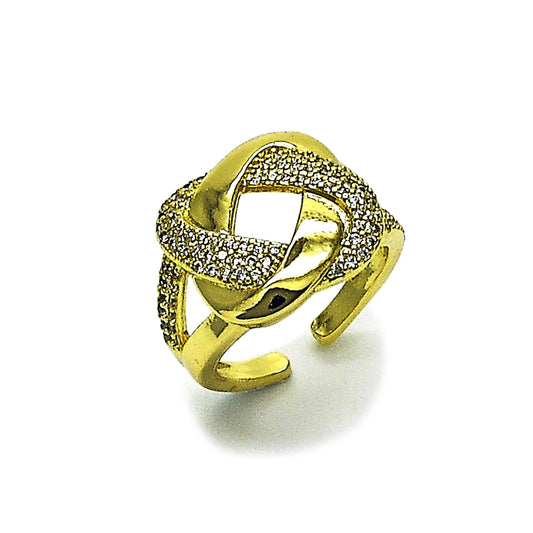 Oro Laminado Multi Stone Ring, Gold Filled Style Love Knot Design, with White Micro Pave, Polished, Golden Finish