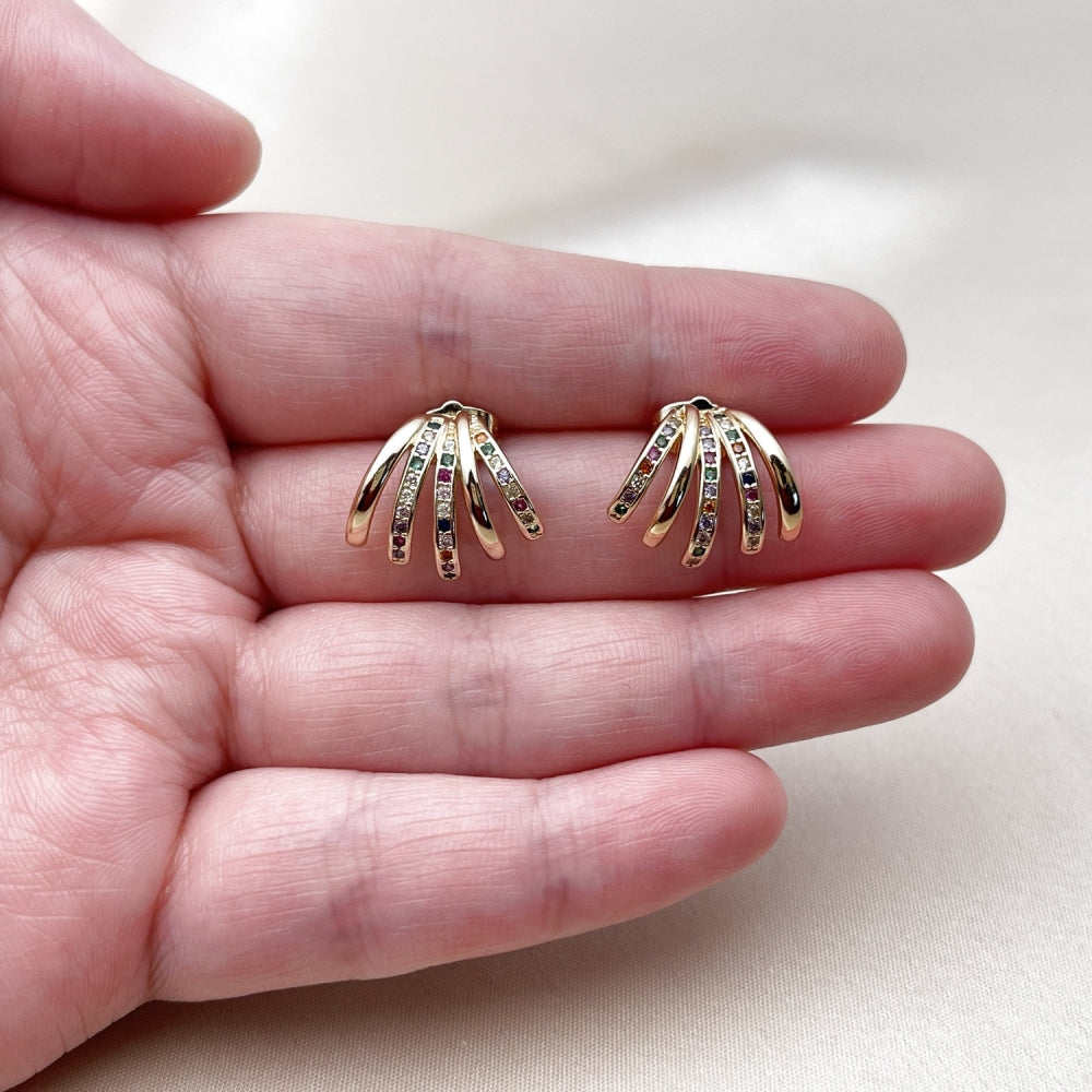 Oro Laminado Stud Earring, Gold Filled Style with Multicolor Cubic Zirconia, Polished, Golden Finish