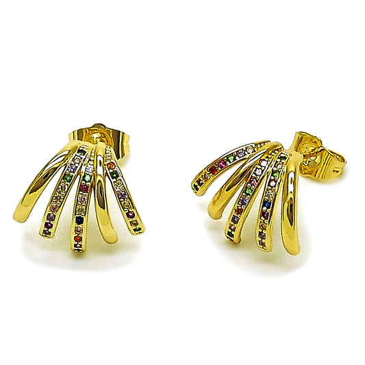 Oro Laminado Stud Earring, Gold Filled Style with Multicolor Cubic Zirconia, Polished, Golden Finish