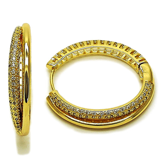Oro Laminado Huggie Hoop, Gold Filled Style with White Cubic Zirconia, Polished, Golden Finish