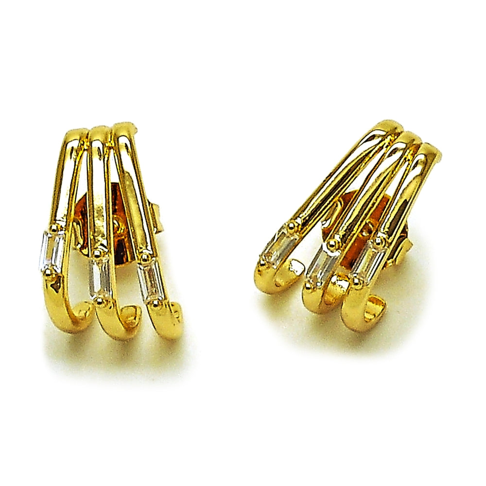 Oro Laminado Stud Earring, Gold Filled Style Baguette Design, with White Cubic Zirconia, Polished, Golden Finish