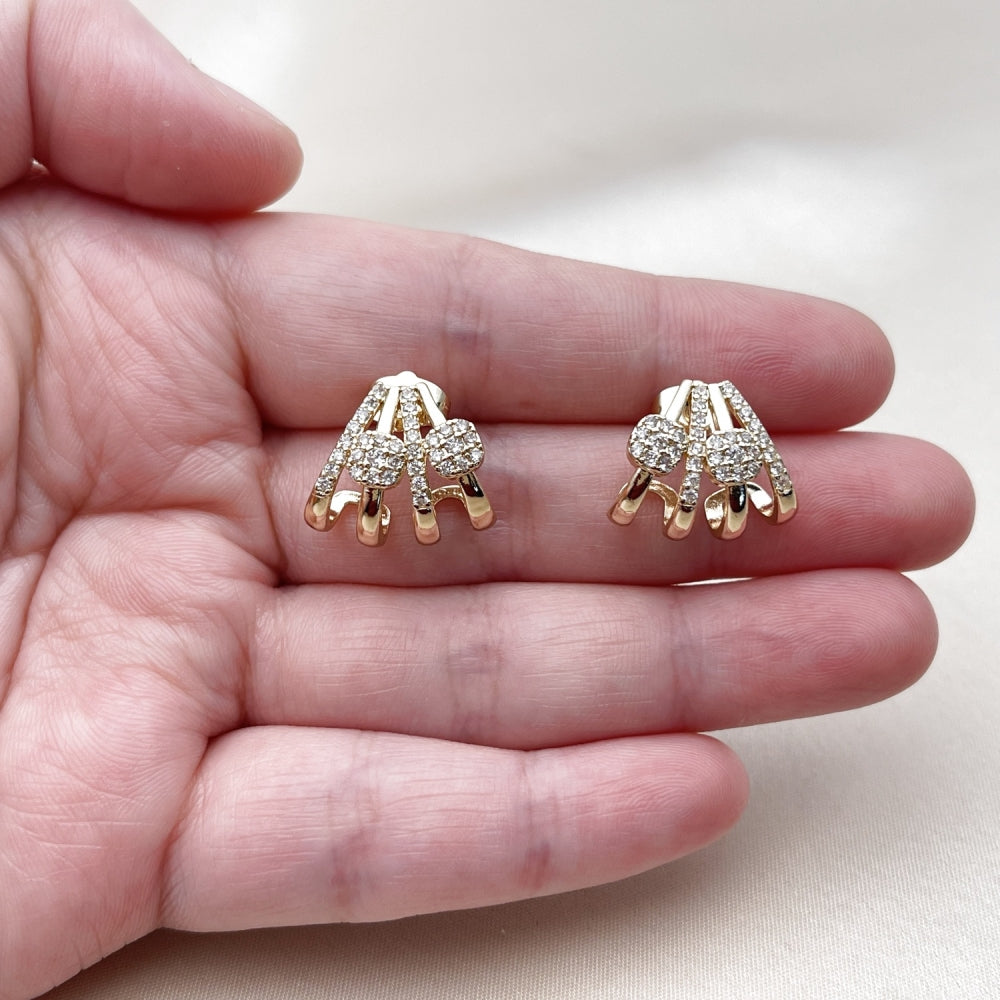 Oro Laminado Stud Earring, Gold Filled Style with White Cubic Zirconia, Polished, Golden Finish
