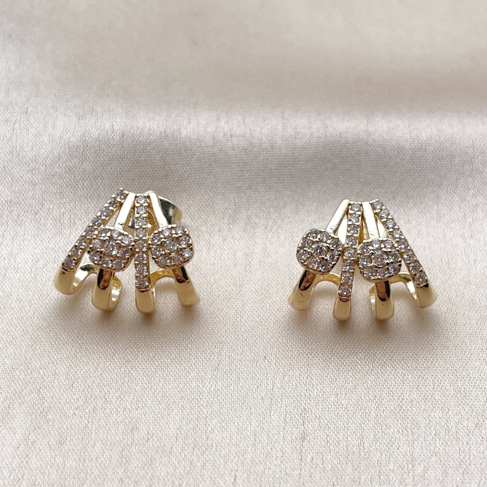 Oro Laminado Stud Earring, Gold Filled Style with White Cubic Zirconia, Polished, Golden Finish