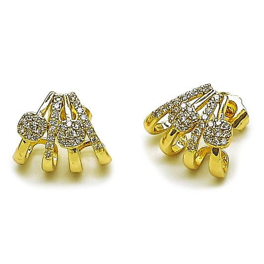 Oro Laminado Stud Earring, Gold Filled Style with White Cubic Zirconia, Polished, Golden Finish
