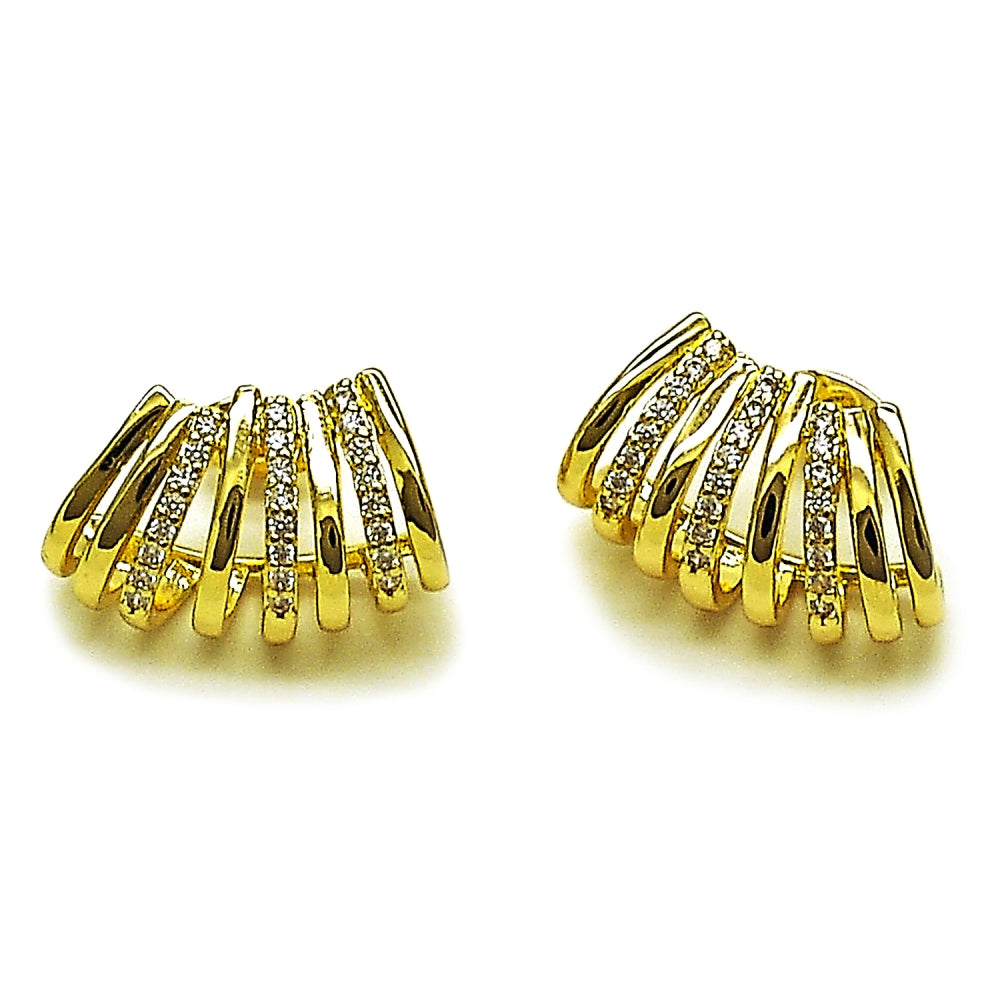 Oro Laminado Stud Earring, Gold Filled Style with White Cubic Zirconia, Polished, Golden Finish